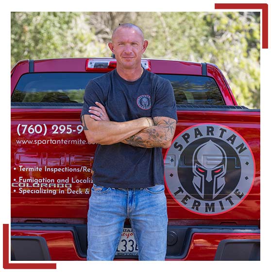 Cody Frost, owner of Spartan Termite stands proudly ready to help homeowners with termite challanges